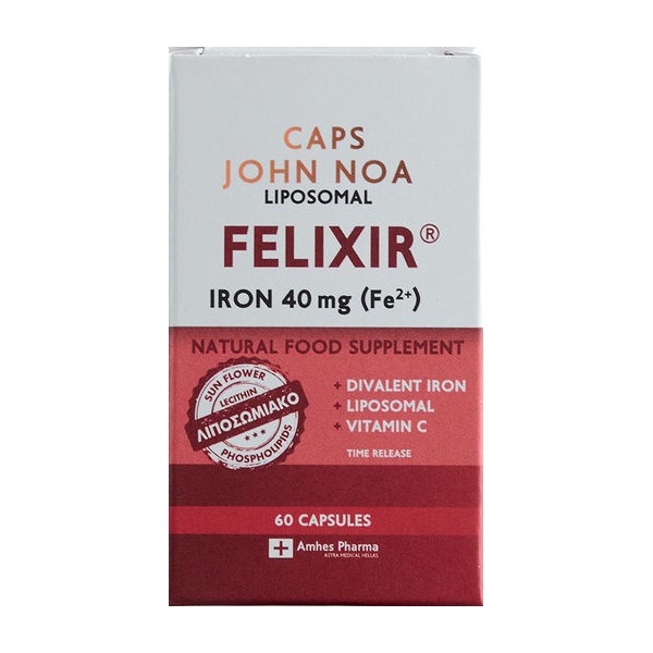 John Noa (Liposomal) Caps Felixir (Fe++ 40mg + vit C 40mg) 60caps (Συμπλήρωμα Διατροφής Σιδήρου Λιποσωμιακής Φόρμουλας με Βιταμίνη C)