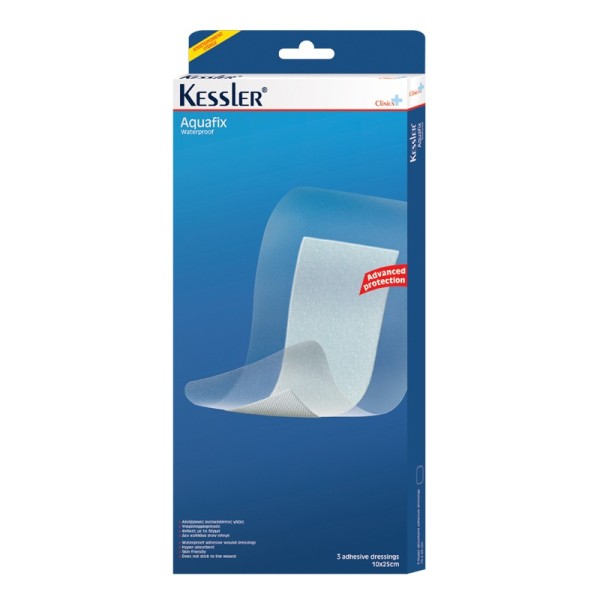 Kessler Clinica Aquafix Waterproof Adhesive Dressings 10cmx25cm 3pcs (Αδιάβροχες Αυτοκόλλητες Γάζες)