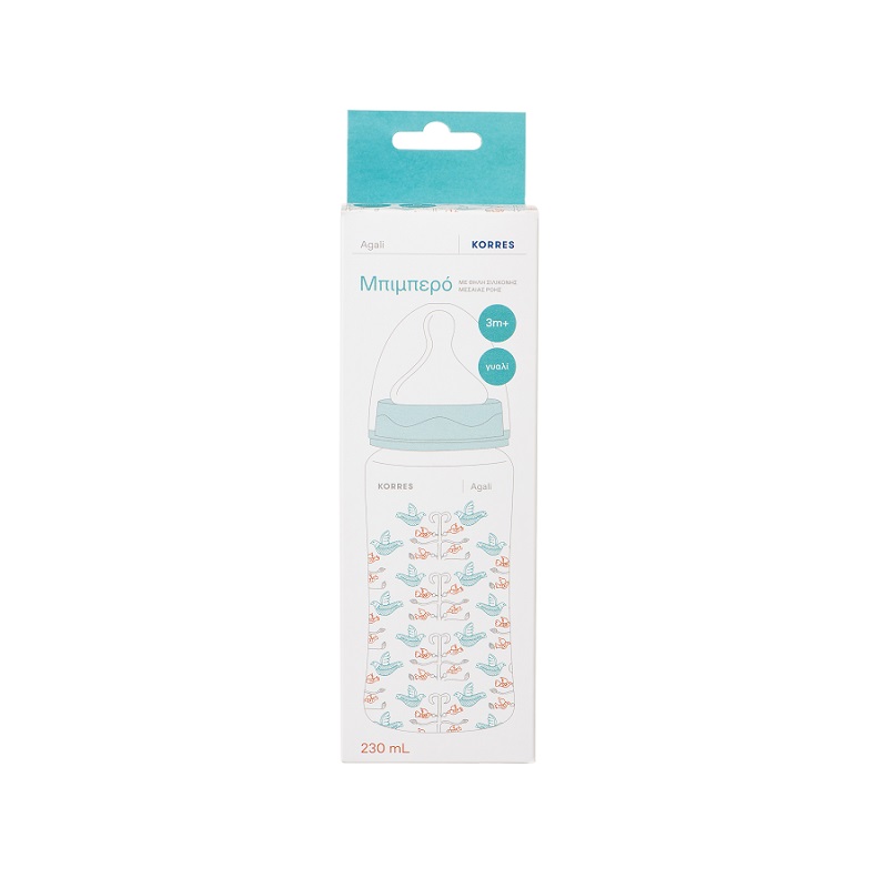 Korres Baby Feeding Bottle Glass Agali with Medium Flow Silicone Teat 3m+ 230ml (Μπιμπερό Γυάλινο με θηλή σιλικόνης) Korres Baby Feeding Bottle Glass Agali with Medium Flow Silicone Teat 3m+ 230ml (Μπιμπερό Γυάλινο με θηλή σιλικόνης)