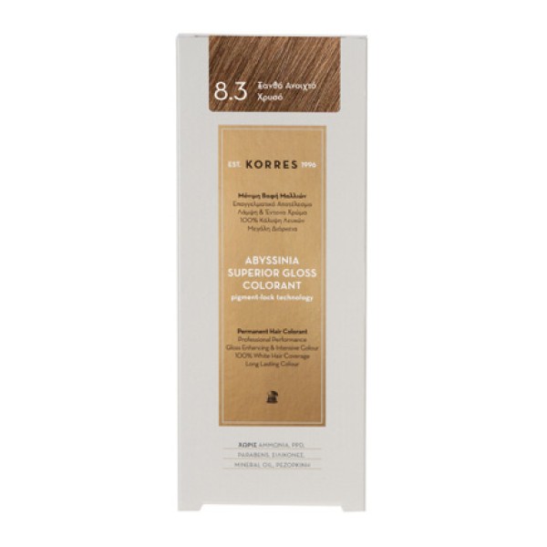 Korres Βαφή Μαλλιών Abyssinia Superior Gloss Colorant 8.3 Ξανθό Ανοιχτό Χρυσό 50ml (Μόνιμη Βαφή Μαλλιών) Korres Βαφή Μαλλιών Abyssinia Superior Gloss Colorant 8.3 Ξανθό Ανοιχτό Χρυσό 50ml (Μόνιμη Βαφή Μαλλιών)