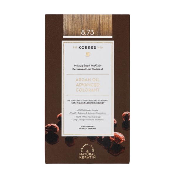 Korres Argan Oil Advanced Colorant 8.73 Golden Caramel (Μόνιμη Βαφή Μαλλιών - Χρυσή Καραμέλα)