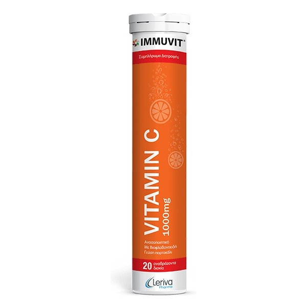 Leriva Pharma Immuvit Vitamin C 1000mg Orange Flavour 20 αναβράζοντα δισκία Leriva Pharma Immuvit Vitamin C 1000mg Orange Flavour 20 αναβράζοντα δισκία