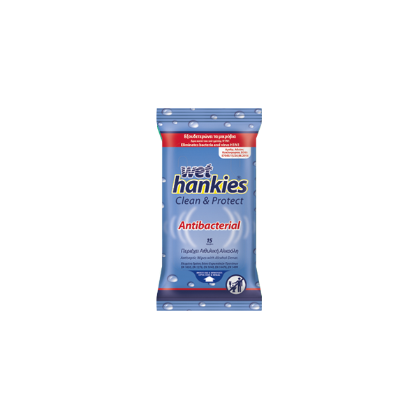 Mega Disposables Wet Hankies Antibacterial Clean & Protect 15 τεμ.