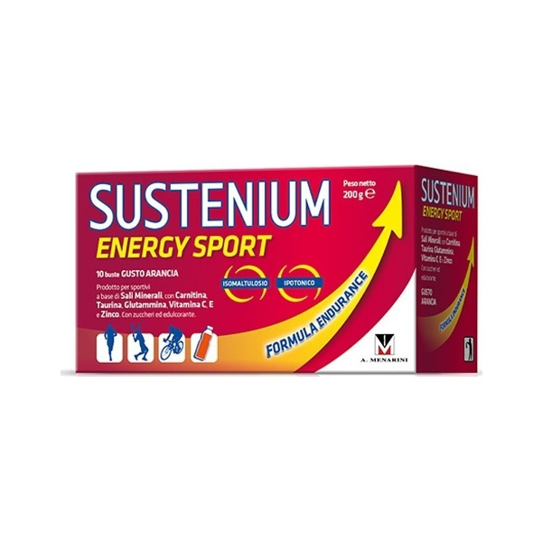 Menarini Sustenium Energy Sport 10 φακελάκια με γεύση πορτοκάλι (για ενυδάτωση και ενίσχυση της μυϊκής αποκατάστασης)