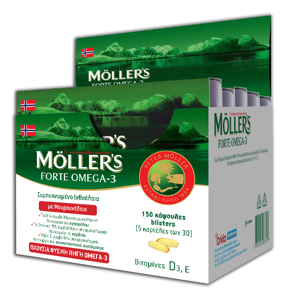 Moller’s Forte Omega-3 150caps (Συμπλήρωμα Διατροφής Ωμέγα-3 λιπαρά οξέα EPA και DHA με Βιταμίνη D3)