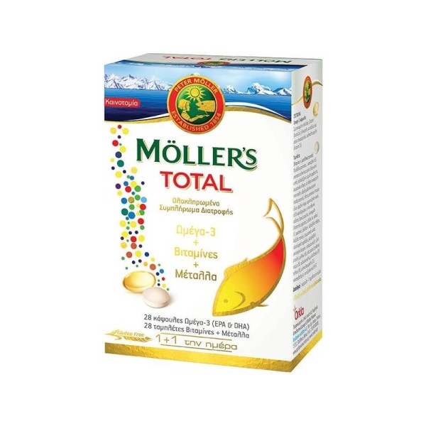 Total Moller's Total – Ολοκληρωμένο Συμπλήρωμα Διατροφής με Ωμέγα‑3, Βιταμίνες & Μέταλλα (28 κάψουλες + 28 ταμπλέτες)