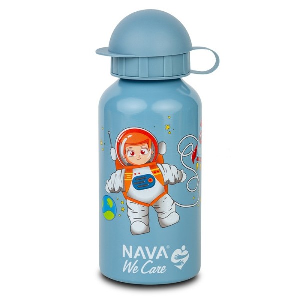 Nava We Care Aluminum Water Bottle Blue 400ml (Μπουκάλι Αλουμινίου με Προστατευτικό Καπάκι & Στόμιο)