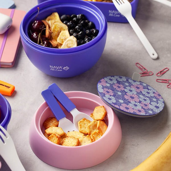 Nava We Care Round Plastic Lunch Box Purple 800ml (Πλαστικό Στρογγυλό Δοχείο Φαγητού)