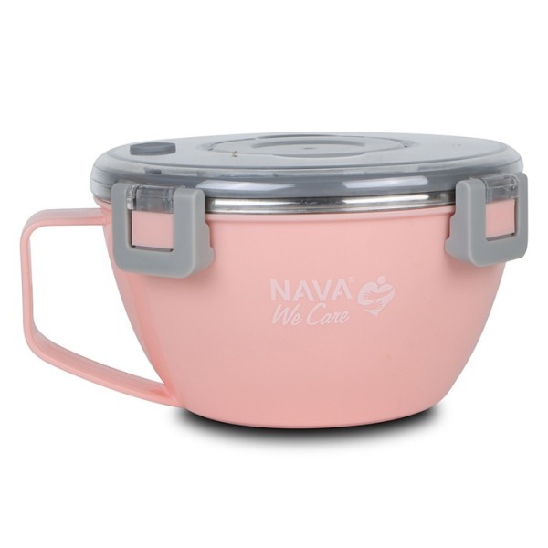 Nava We Care Round Stainless Steel Insulated Lunch Box Pink 850ml (Στρογγυλό Ανοξείδωτο Δοχείο Φαγητού-Θερμός)