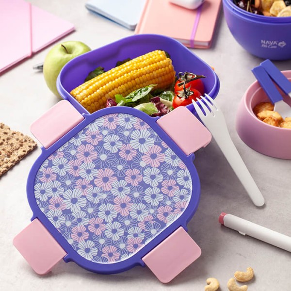 Nava We Care Square Plastic Lunch Box Purple 1700ml (Πλαστικό Τετράγωνο Δοχείο Φαγητού)