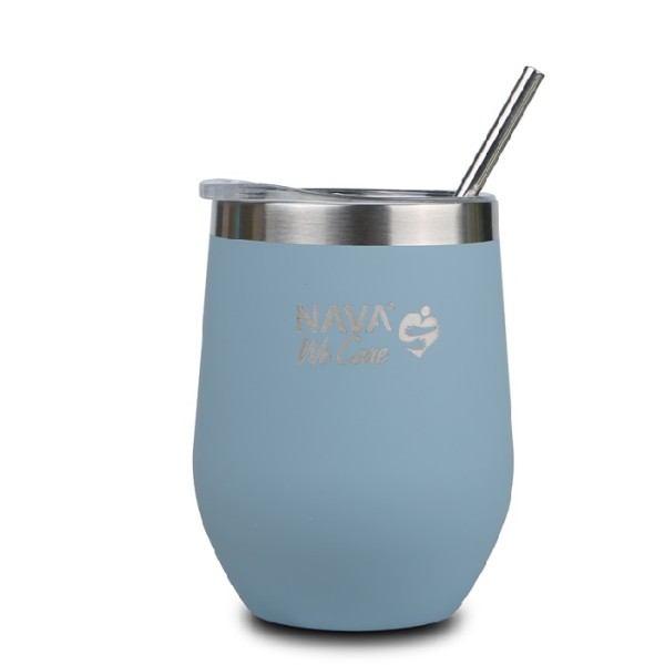 Nava We Care Stainless Steel Insulated Travel Mug with Straw Blue 360ml (Θερμός Ποτήρι με Ανοξείδωτο Καλαμάκι)