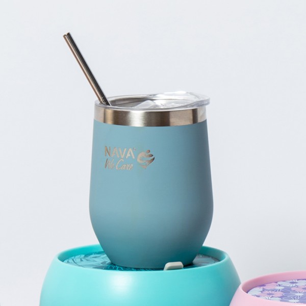 Nava We Care Stainless Steel Insulated Travel Mug with Straw Blue 360ml (Θερμός Ποτήρι με Ανοξείδωτο Καλαμάκι)