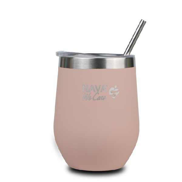 Nava We Care Stainless Steel Insulated Travel Mug with Straw Pink  360ml (Θερμός Ποτήρι με Ανοξείδωτο Καλαμάκι)