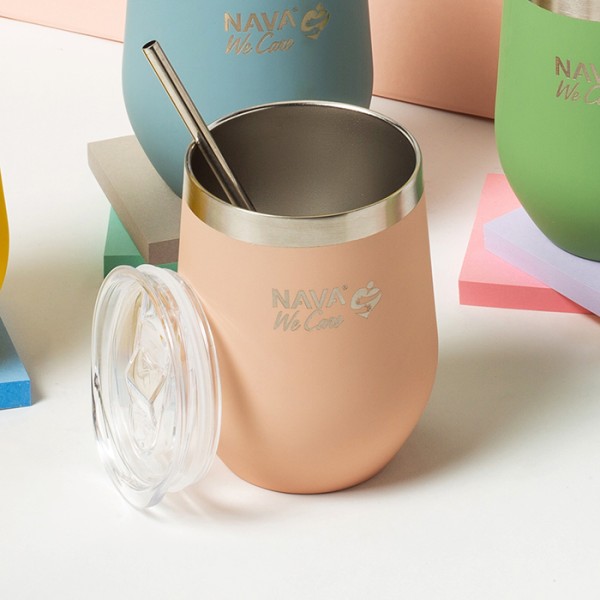 Nava We Care Stainless Steel Insulated Travel Mug with Straw Pink  360ml (Θερμός Ποτήρι με Ανοξείδωτο Καλαμάκι)