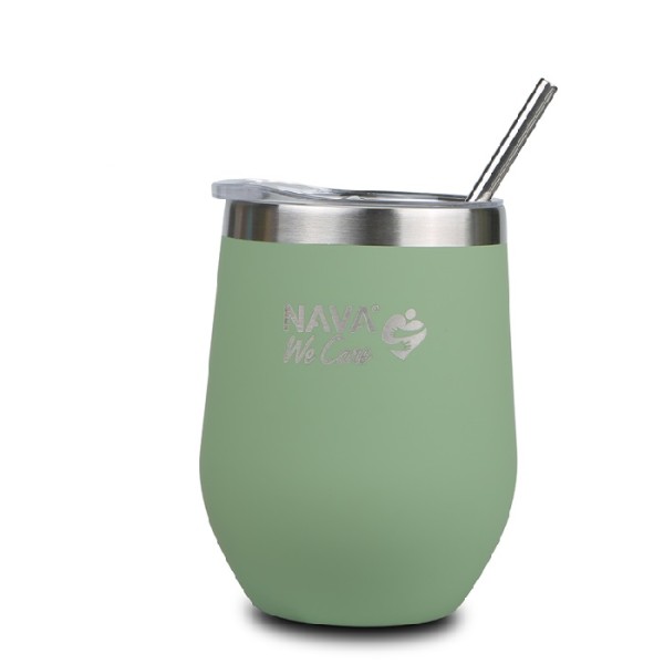 Nava We Care Stainless Steel Insulated Travel Mug with Straw Green 360ml (Θερμός Ποτήρι με Ανοξείδωτο Καλαμάκι)