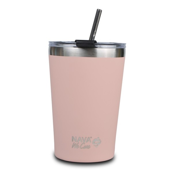 Nava We Care Stainless Steel Insulated Travel Mug with Straw 450ml Pink (Θερμός Ποτήρι με Ανοξείδωτο Καλαμάκι)