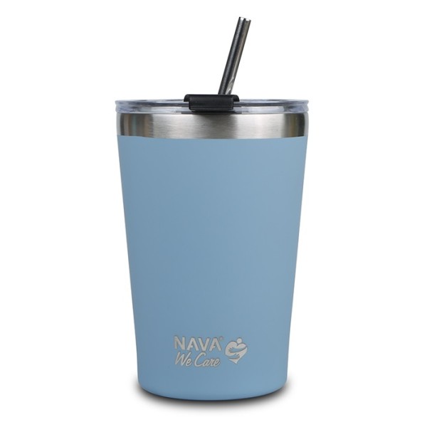 Nava We Care Stainless Steel Insulated Travel Mug with Straw 450ml Blue (Θερμός Ποτήρι με Ανοξείδωτο Καλαμάκι)