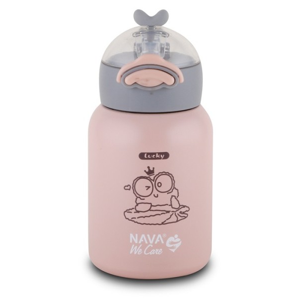 Nava We Care Stainless Steel Insulated Water Bottle with Straw Pink 350ml (Aνοξείδωτο Μπουκάλι Θερμός με Καλαμάκι)