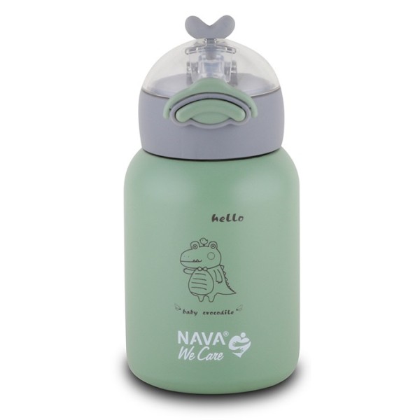 Nava We Care Stainless Steel Insulated Water Bottle with Straw Green 350ml (Aνοξείδωτο Μπουκάλι Θερμός με Καλαμάκι)