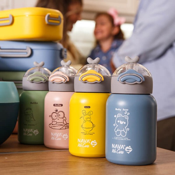 Nava We Care Stainless Steel Insulated Water Bottle with Straw Yellow 350ml (Aνοξείδωτο Μπουκάλι Θερμός με Καλαμάκι)