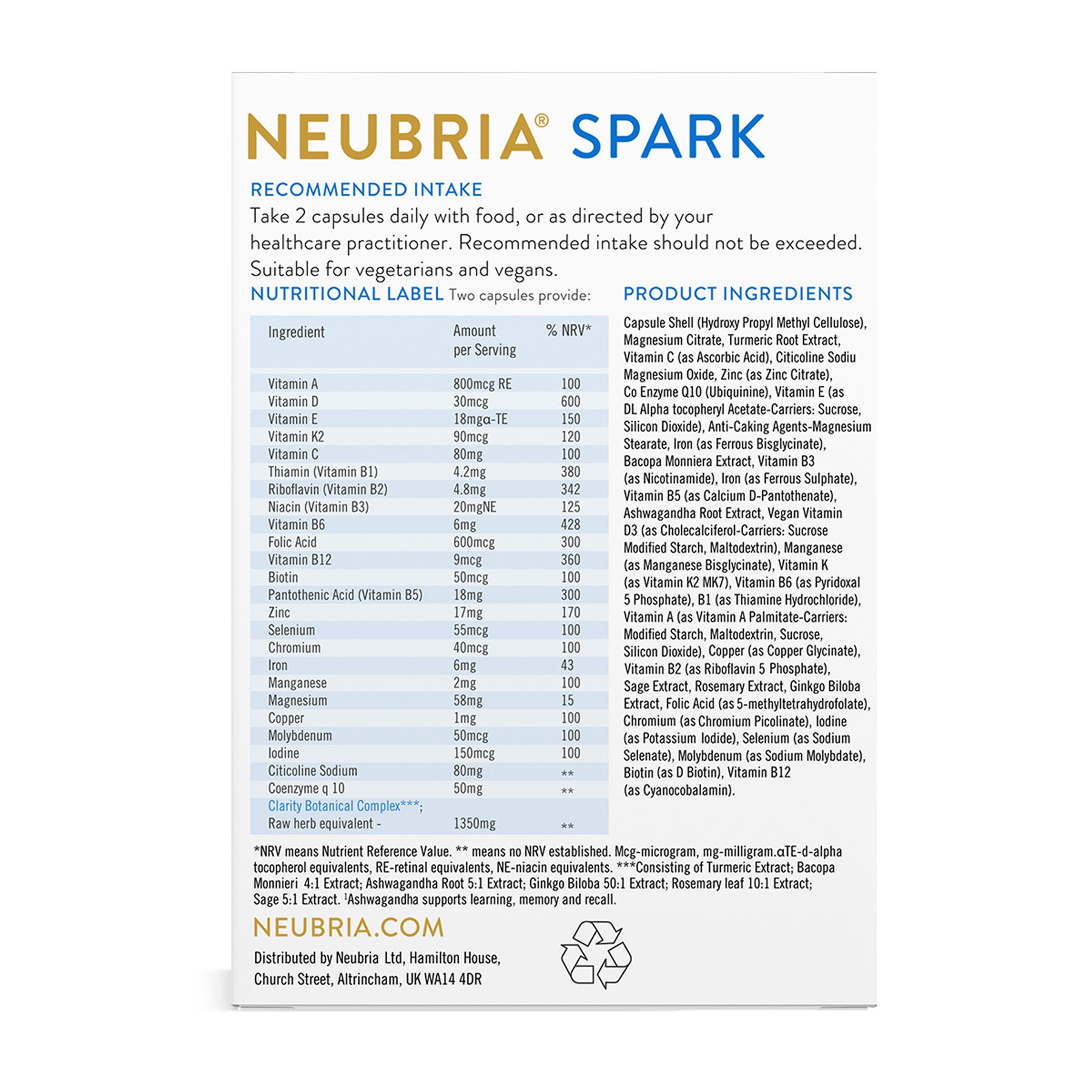 Neubria Spark Memory 60caps Neubria Spark Memory 60caps