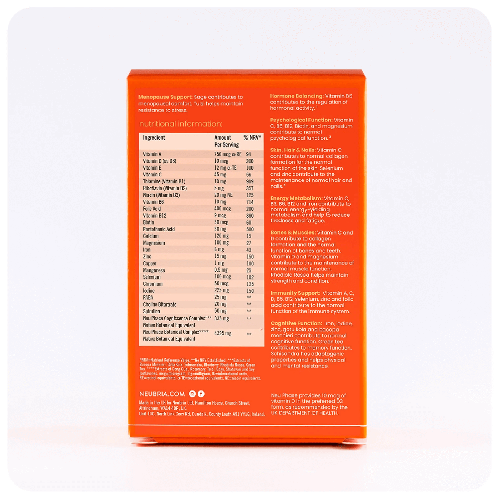 Neubria Neu Phase for Mind & Body 30tabs (κατά τη διάρκεια και μετά την εμμηνόπαυση) Neubria Neu Phase for Mind & Body 30tabs (κατά τη διάρκεια και μετά την εμμηνόπαυση)