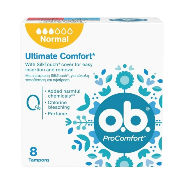 O.B Tambons ProComfort Normal 8pcs (Ταμπόν Κατάλληλό για μέρες με ελαφριά έως μέτρια ροή)