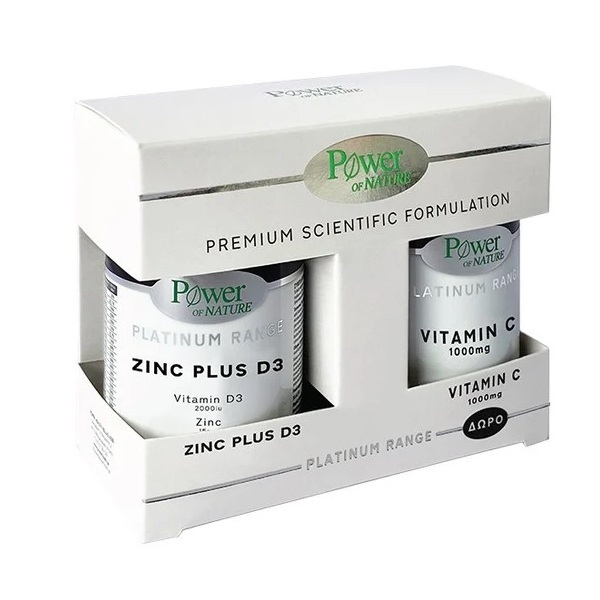 Power of Nature Platinum Range Promo Pack Zinc Plus D3 2000iu with Zinc 15mg 30caps + Vitamin C 1000mg 20tabs