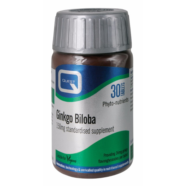 Quest Ginkgo Biloba 150mg Extract 30tabs (Συμπλήρωμα διατροφής με εκχύλισμα Ginkgo Biloba που ενισχύει το νευρικό σύστημα και την μνήμη και την κυκλοφορία του αίματος)