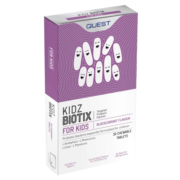 Quest KidzBiotix 30chew tabs (Παιδικό Συμπλήρωμα Διατροφής 4 Προβιοτικών για την Καλή Υγεία του Πεπτικού Συστήματος για Παιδιά 4y+)