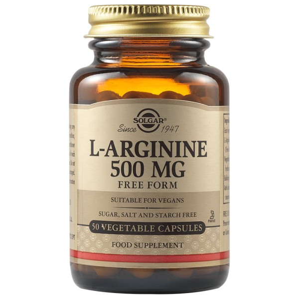 Solgar L-Arginine 500mg 50 Vegetable Capsules.