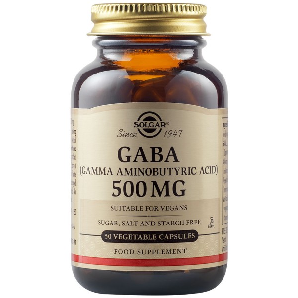 Solgar GABA (Gamma Aminobutyric Acid) 500mg 50 Vegetable Capsules.