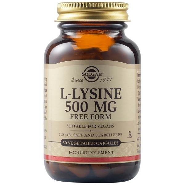 Solgar L-Lysine 500mg 50 Vegetable Capsules.