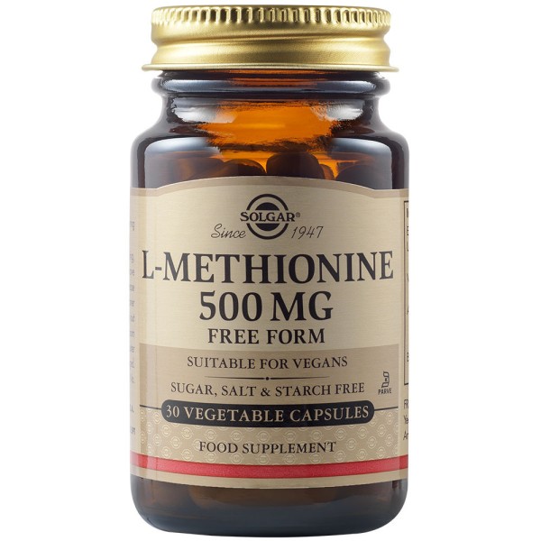 Solgar L-Methionine 500mg 30 Vegetable Capsules.