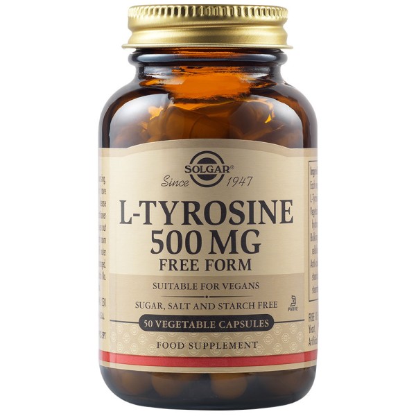 Solgar L-Tyrosine 500mg 50 Vegetable Capsules.