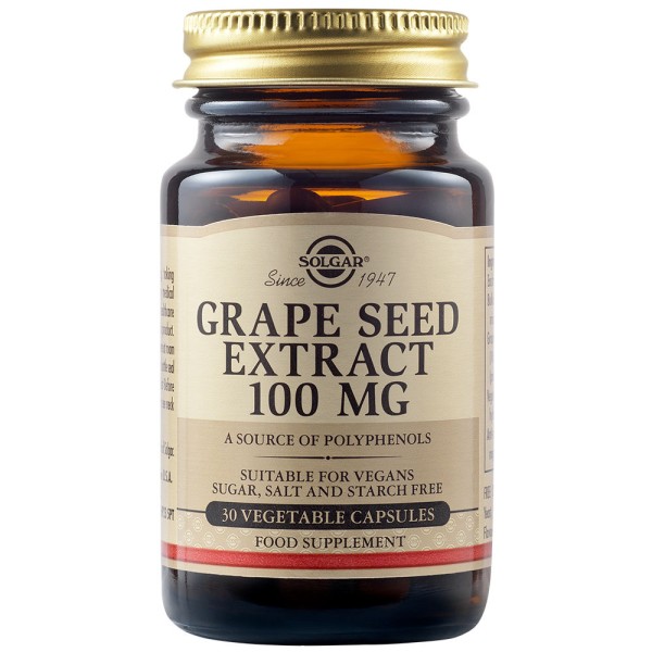 Solgar Grape Seed Extract 100mg 30 Vegetable Capsules.