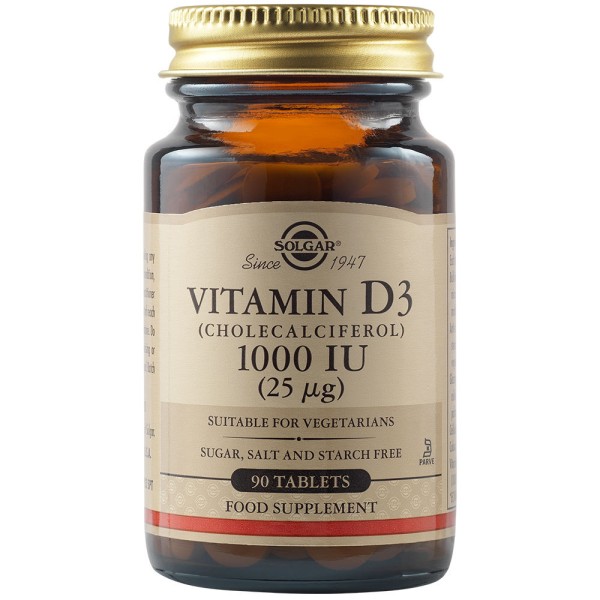 Solgar Vitamin D3 (Cholecalciferol) 1000 IU (25 µg) 90 Tablets.