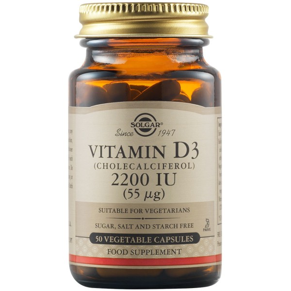 Solgar Vitamin D3 (Cholecalciferol) 2200 IU (55 µg) 50 Vegetable Capsules.