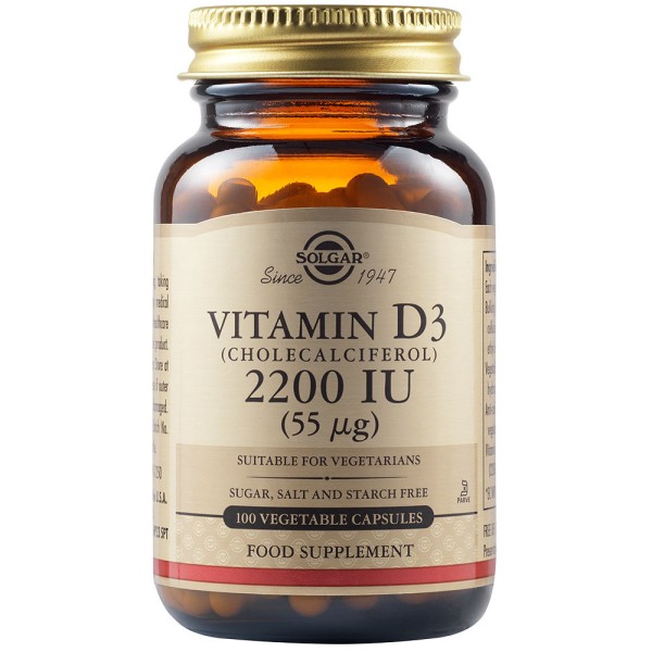 Solgar Vitamin D3 (Cholecalciferol) 2200 IU (55 µg) 100 Vegetable Capsules.