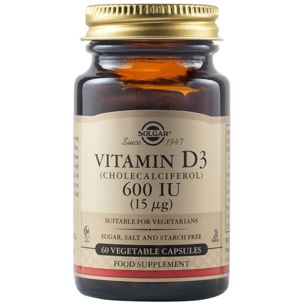 Solgar Vitamin D3 (Cholecalciferol) 600 IU (15 µg) 60 Vegetable Capsules.