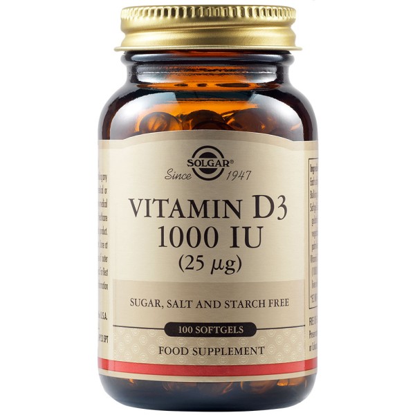 Solgar Vitamin D3 1000 IU (25µg) 100 Softgels.