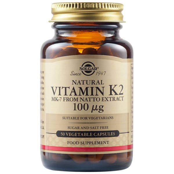 Solgar Natural Vitamin K2 (MK-7) 100µg 100 Vegetable Capsules.