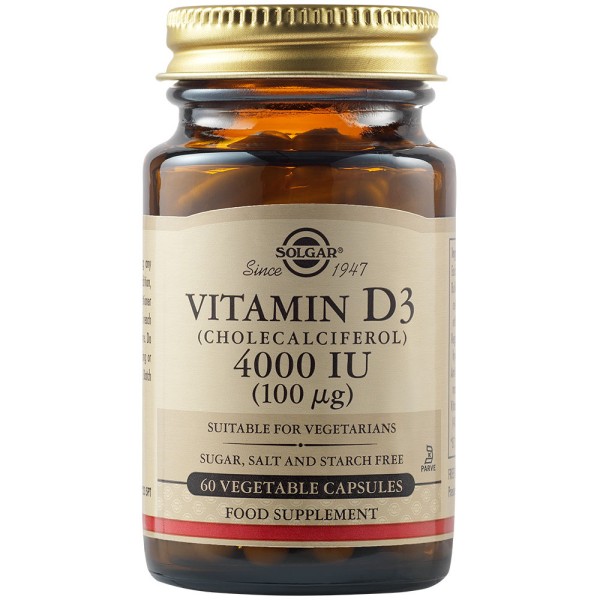 Solgar Vitamin D3 (Cholecalciferol) 4000 IU (100µg) 60 Vegetable Capsules.