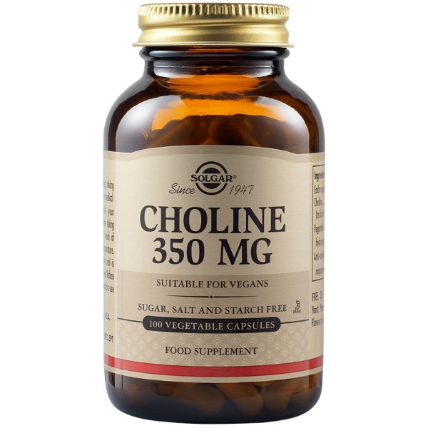 Solgar Choline 350mg 100 Vegetable Capsules.