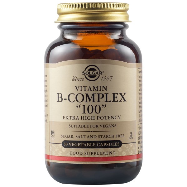 Solgar Vitamin B-Complex "100" Extra High Potency 50 Vegetable Capsules.