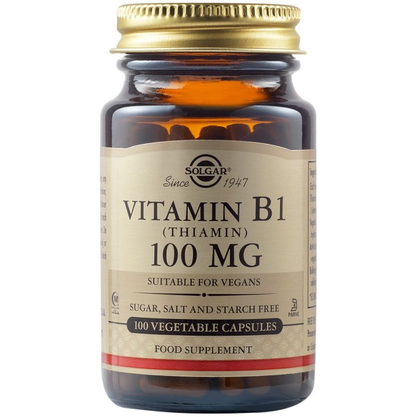 Solgar Vitamin B1 (Thiamin) 100mg 100 Vegetable Capsules.