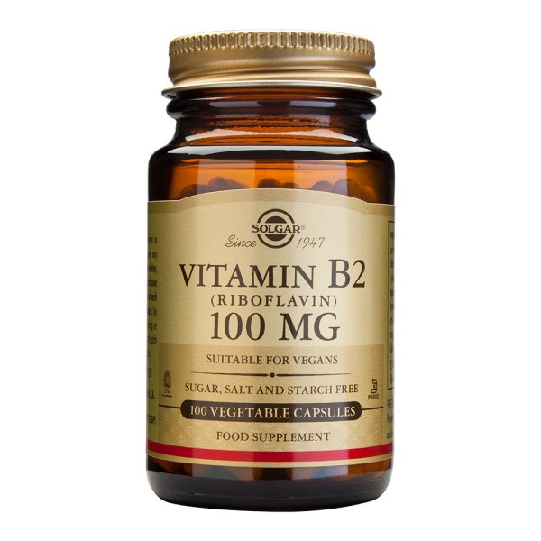 Solgar Vitamin B2 (Riboflavin) 100mg 100 Vegetable Capsules.