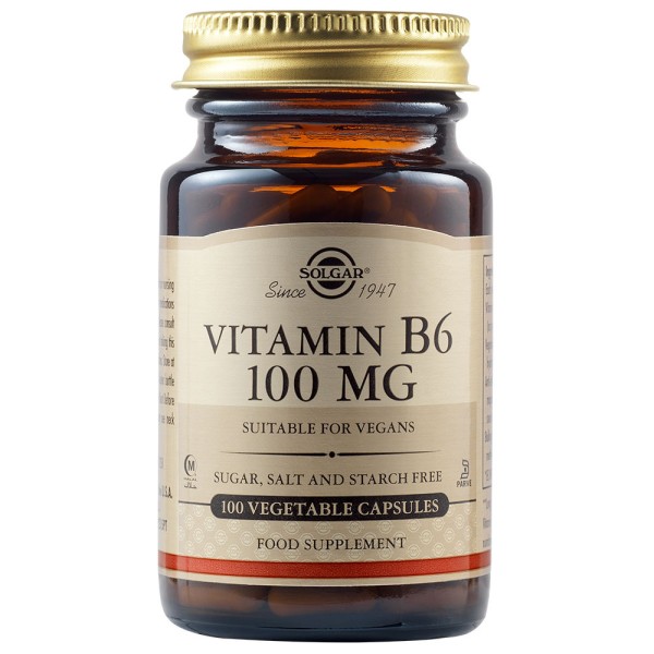 Solgar Vitamin B6 100mg 100 Vegetable Capsules.