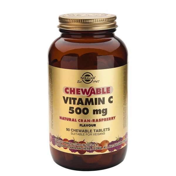 Solgar Vitamin C 500 mg Natural Cran- Raspberry Flavour 90 Chewable Tablets.