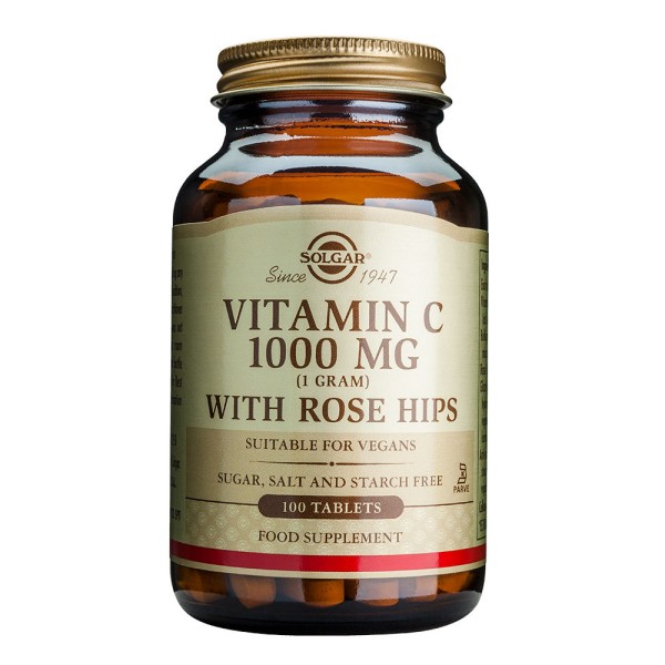 Solgar Vitamin C 1000mg with Rose Hips 100 Tablets.